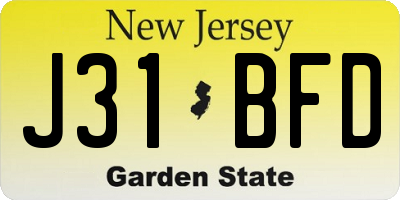NJ license plate J31BFD