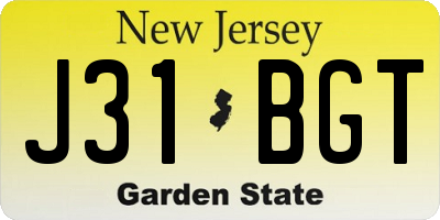 NJ license plate J31BGT