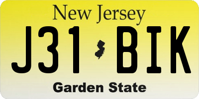 NJ license plate J31BIK