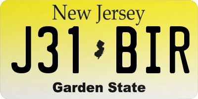 NJ license plate J31BIR