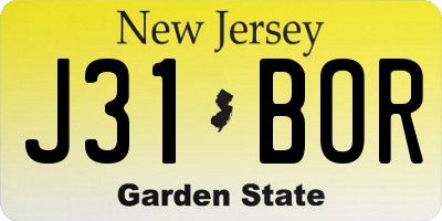NJ license plate J31BOR