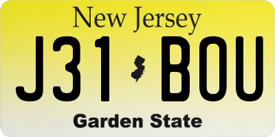 NJ license plate J31BOU