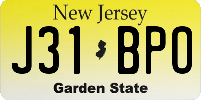 NJ license plate J31BPO