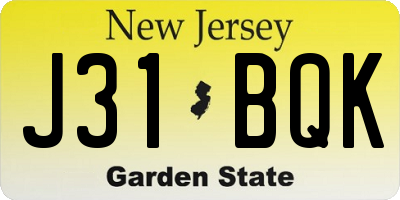 NJ license plate J31BQK