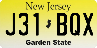 NJ license plate J31BQX
