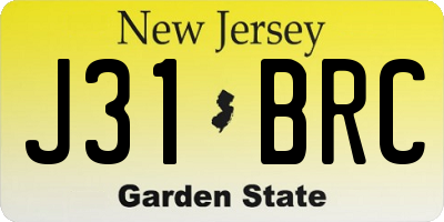 NJ license plate J31BRC