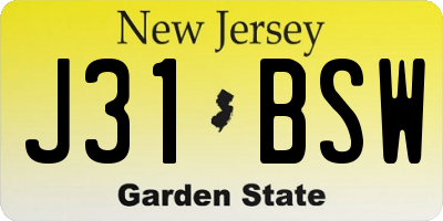 NJ license plate J31BSW