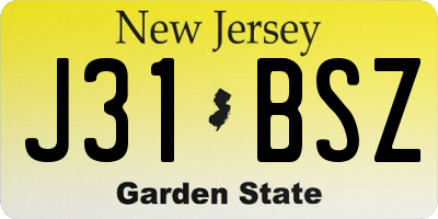 NJ license plate J31BSZ