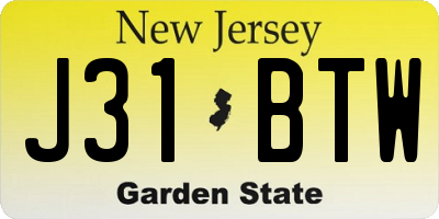 NJ license plate J31BTW