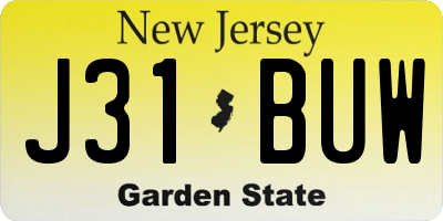 NJ license plate J31BUW