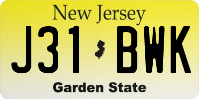 NJ license plate J31BWK