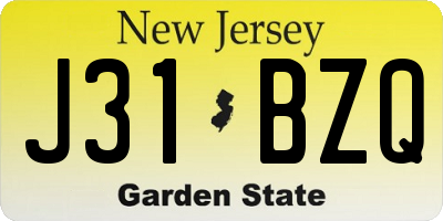 NJ license plate J31BZQ