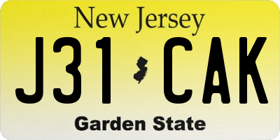 NJ license plate J31CAK
