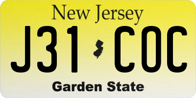NJ license plate J31COC
