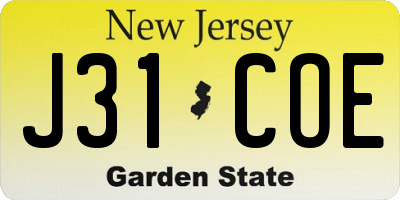 NJ license plate J31COE