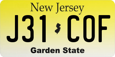 NJ license plate J31COF