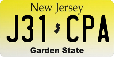 NJ license plate J31CPA