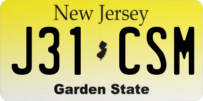 NJ license plate J31CSM