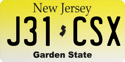 NJ license plate J31CSX
