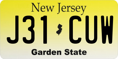 NJ license plate J31CUW
