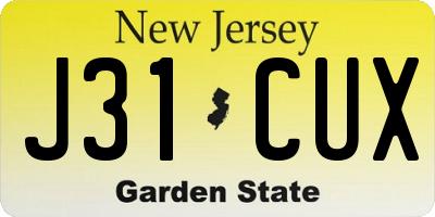 NJ license plate J31CUX