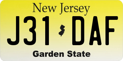 NJ license plate J31DAF