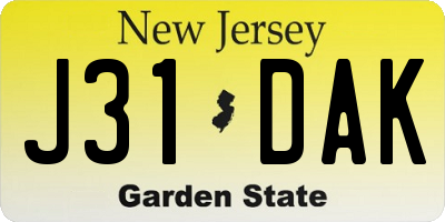 NJ license plate J31DAK
