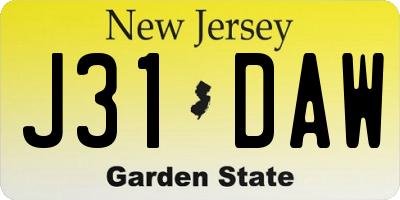 NJ license plate J31DAW