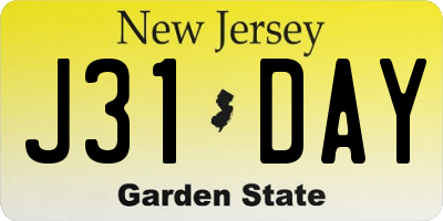 NJ license plate J31DAY
