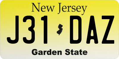 NJ license plate J31DAZ