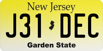 NJ license plate J31DEC