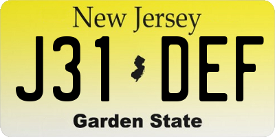 NJ license plate J31DEF