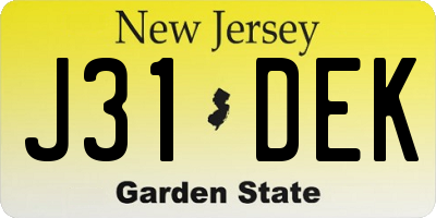 NJ license plate J31DEK