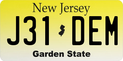NJ license plate J31DEM