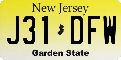 NJ license plate J31DFW