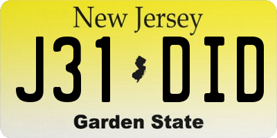 NJ license plate J31DID