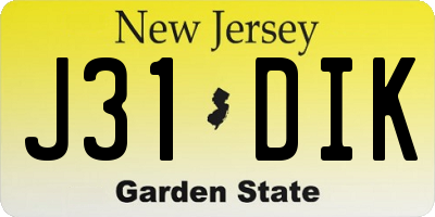 NJ license plate J31DIK