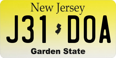NJ license plate J31DOA