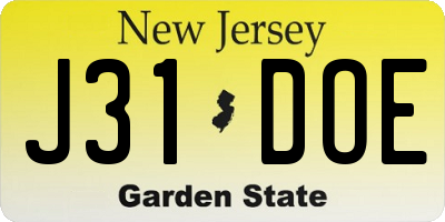 NJ license plate J31DOE