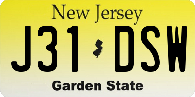 NJ license plate J31DSW
