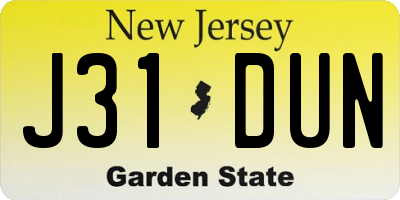 NJ license plate J31DUN