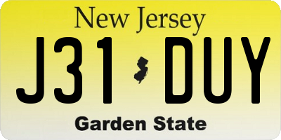NJ license plate J31DUY