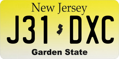 NJ license plate J31DXC