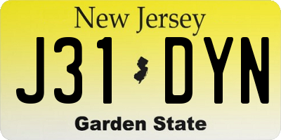 NJ license plate J31DYN