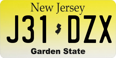 NJ license plate J31DZX