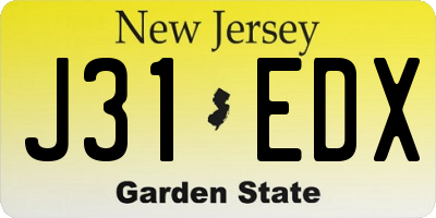 NJ license plate J31EDX