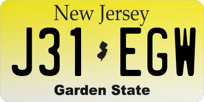 NJ license plate J31EGW
