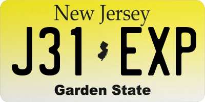 NJ license plate J31EXP