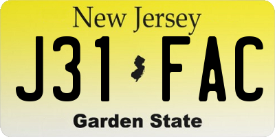 NJ license plate J31FAC