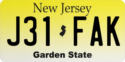 NJ license plate J31FAK